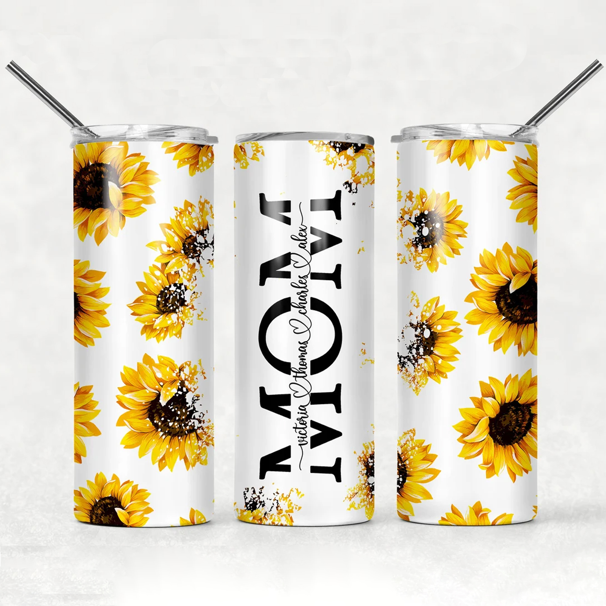 Personalized Sunflower Mom Tumbler Wwith Custom Name Custom 20oz Skinny Tumbler Mom Gifts Mothers Day Gift